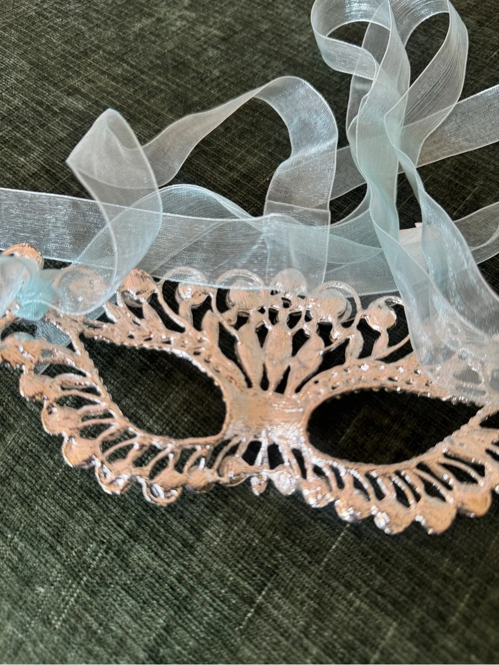 Silver Crystal Masquerade Mask with Ribbon Tie